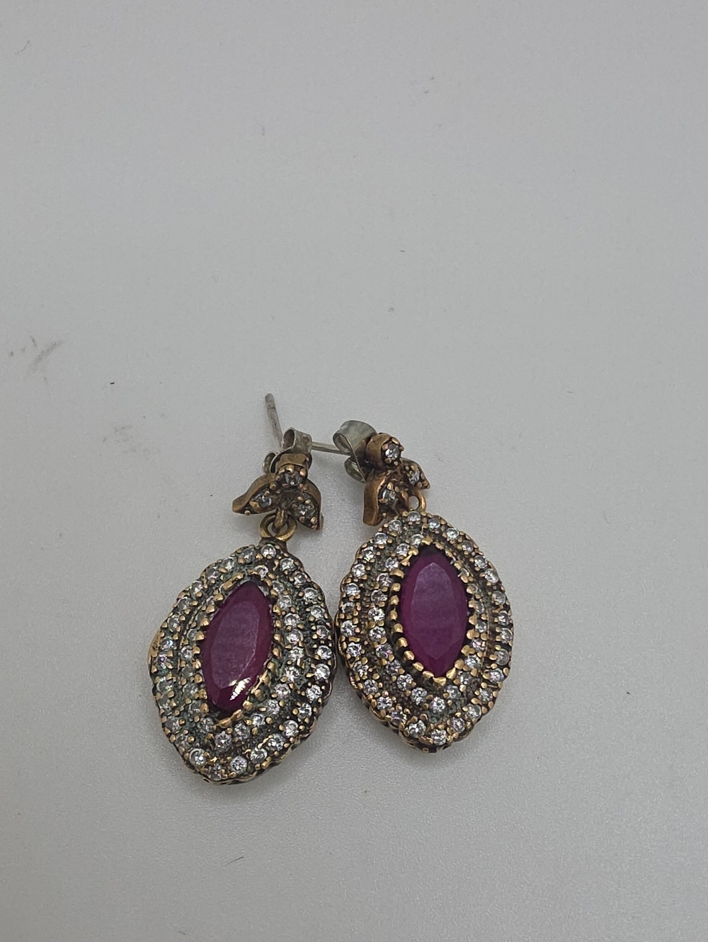 Gemtone Sterling Silver / Brass Drop Marquise Cut Earrings